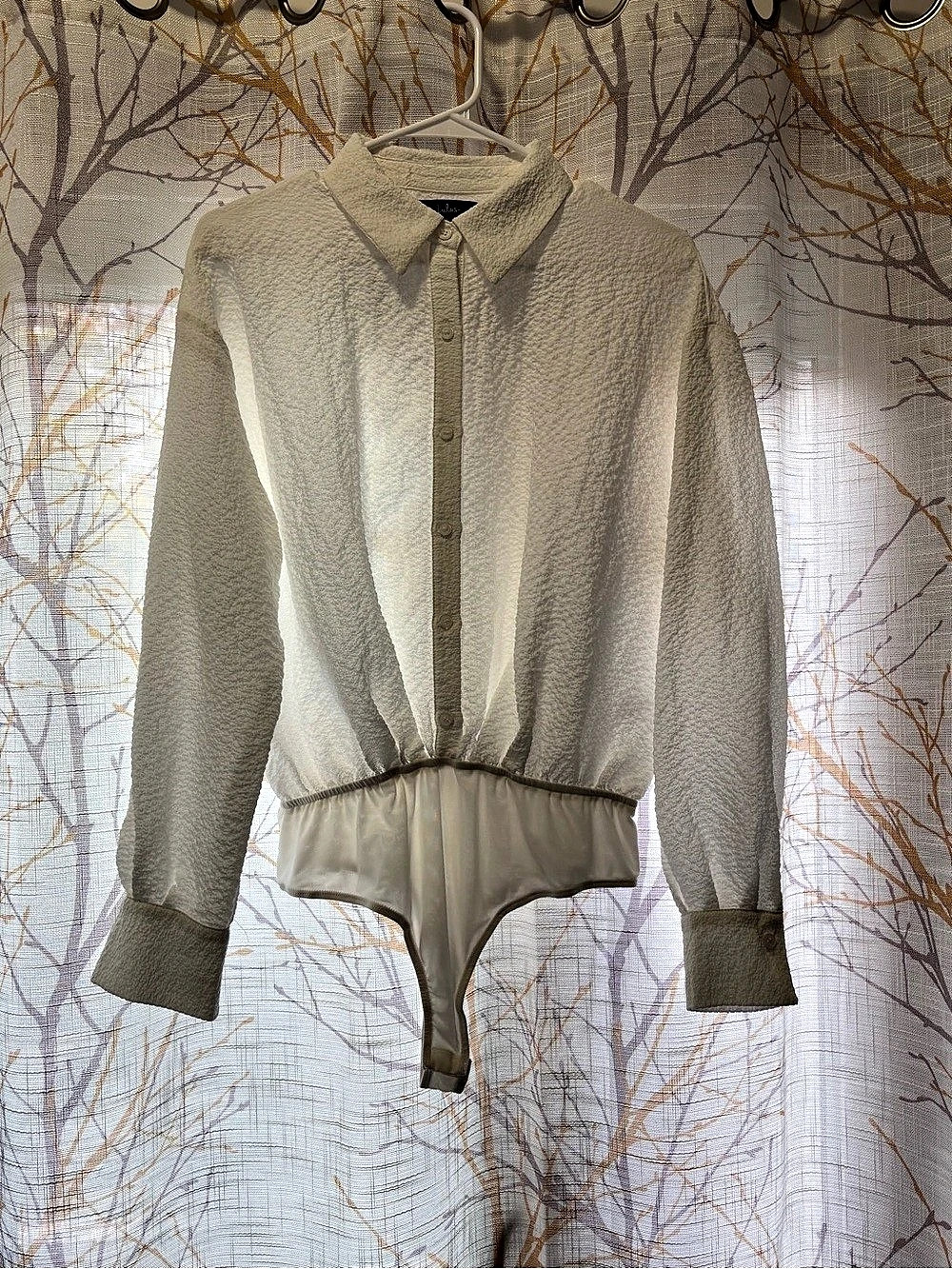 lulus Unique Icon White Textured Button-Up Long Sleeve Bodysuit Textured